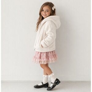 Haute Monde Faux Fur Girls White Spring Jacket Size S Easter Church Brunch